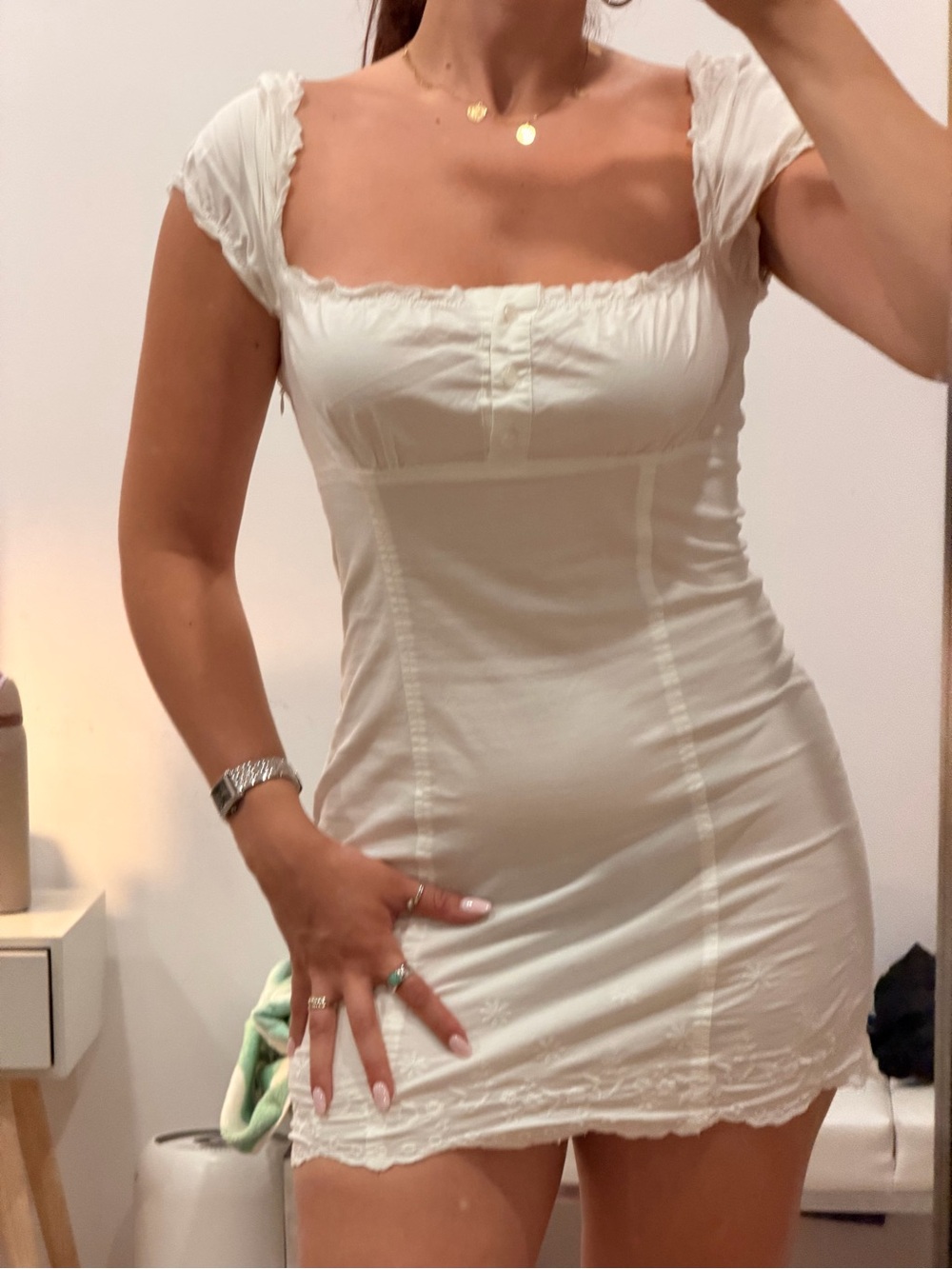 Women's Cream Lace-Trim Slip Dress - Picture 2 of 4